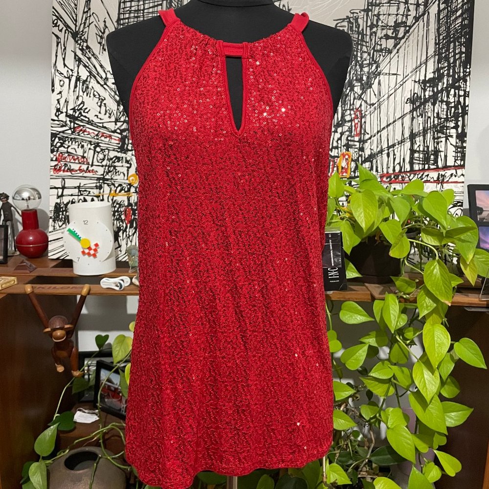 RED Sequin Embellished Sleeveless Blouse Top L